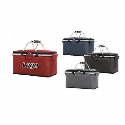 Foldable Insulated Outdoor Picnic Basket with Carry Handle